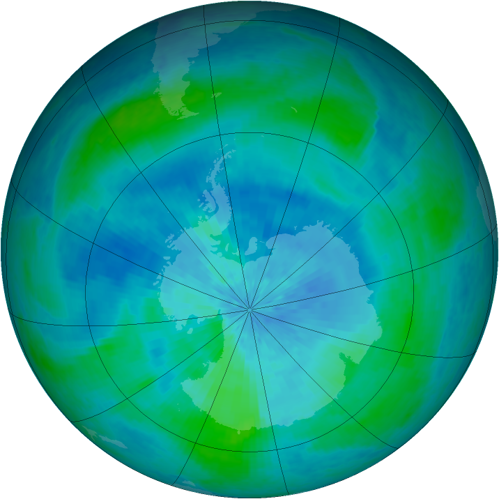 Antarctic ozone map for 06 March 2002